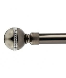 16-19mm Bejeweled Extendable Eyelet Metal Curtain Pole Set Black Silk