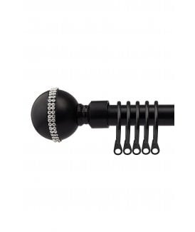 16-19mm Bejeweled Extendable  Metal Curtain Pole Set Black