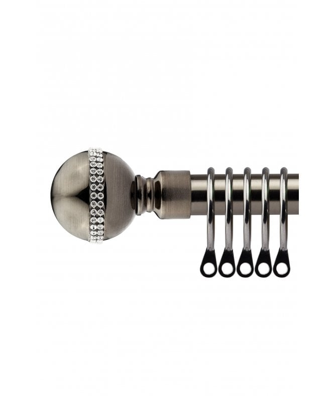 New Edge Blinds 16-19mm Bejeweled Extendable  Metal Curtain Pole Set Black Silk