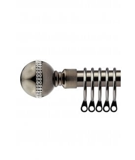 16-19mm Bejeweled Extendable  Metal Curtain Pole Set Black Silk