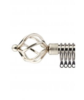 16-19mm Cage Extendable  Metal Curtain Pole Set Brushed Silver