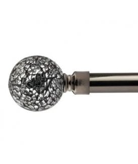 16-19mm Mirrored Extendable Eyelet Metal Curtain Pole Set Black Silk