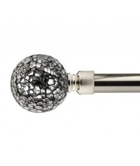 16-19mm Mirrored Extendable Eyelet Metal Curtain Pole Set Brushed Silver