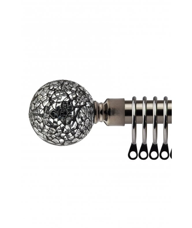 New Edge Blinds 16-19mm Mirrored Extendable  Metal Curtain Pole Set Black Silk