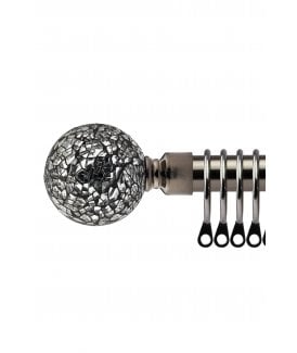 16-19mm Mirrored Extendable  Metal Curtain Pole Set Black Silk
