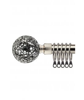 16-19mm Mirrored Extendable  Metal Curtain Pole Set Brushed Silver