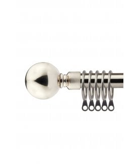 16-19mm Sphere Extendable  Metal Curtain Pole Set Brushed Silver