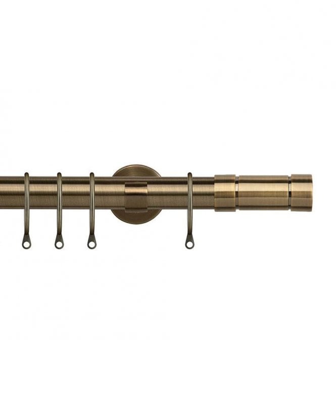 New Edge Blinds 25-28mm Aspect End Metal Curtain Pole Set - Antique Brass