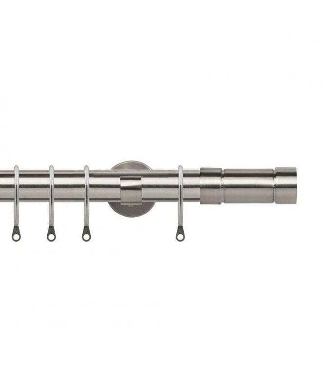 New Edge Blinds 25-28mm Aspect End Metal Curtain Pole Set - Satin Silver
