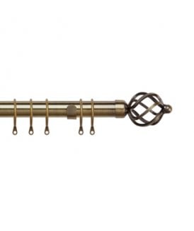 25-28mm Cage End Metal Curtain Pole Set - Antique Brass