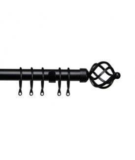 25-28mm Cage End Metal Curtain Pole Set - Black