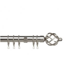 25-28mm Cage End Metal Curtain Pole Set - Satin Silver