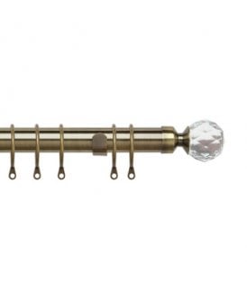 25-28mm Crystal End Metal Curtain Pole Set - Antique Brass