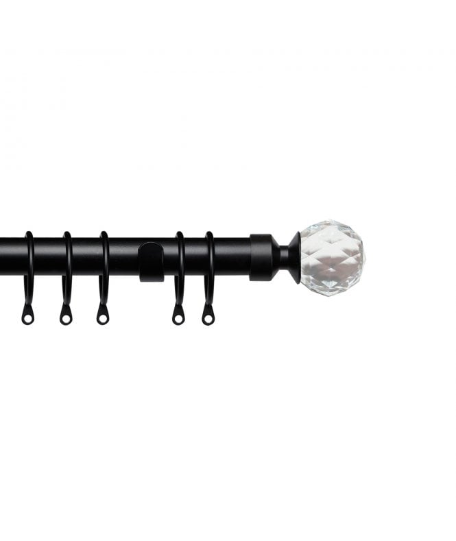 New Edge Blinds 25-28mm Crystal End Metal Curtain Pole Set - Black