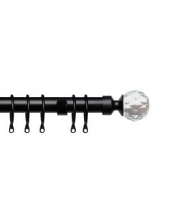 25-28mm Crystal End Metal Curtain Pole Set - Black