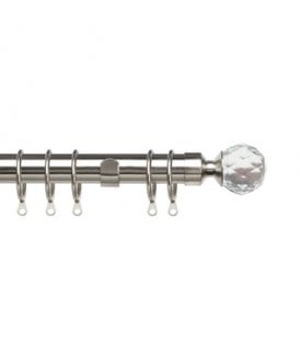 25-28mm Crystal End Metal Curtain Pole Set - Chrome