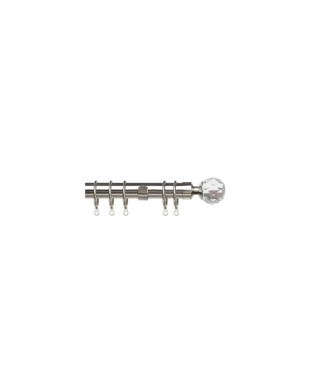 New Edge Blinds 25-28mm Crystal End Metal Curtain Pole Set - Satin Silver