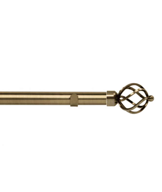 New Edge Blinds 28mm Fixed Length Metal Eyelet Curtain Pole Set in Antique Brass - Cage Finial