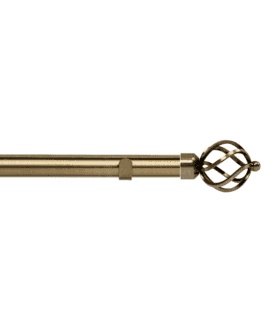 28mm Fixed Length Metal Eyelet Curtain Pole Set in Antique Brass - Cage Finial