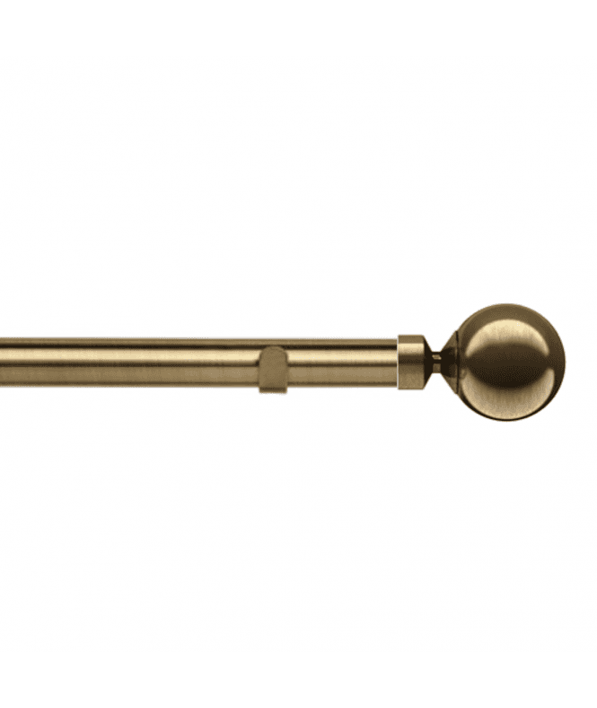 New Edge Blinds 28mm Fixed Length Metal Eyelet Curtain Pole Set in Antique Brass - Sphere Finial
