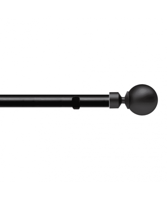 New Edge Blinds 28mm Fixed Length Metal Eyelet Curtain Pole Set in Black - Met Ball Finial