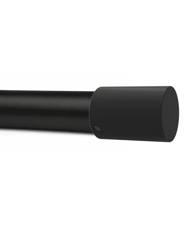 New Edge Blinds 28mm Fixed Length Metal Eyelet Curtain Pole Set in Black - Textured Barrel Finial