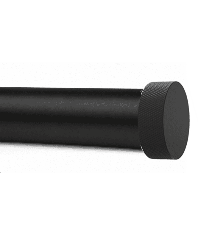 New Edge Blinds 28mm Fixed Length Metal Eyelet Curtain Pole Set in Black - Textured End Cap Finial