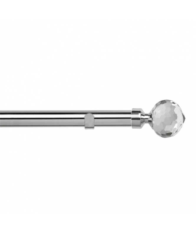 New Edge Blinds 28mm Fixed Length Metal Eyelet Curtain Pole Set in Chrome - Bella Finial