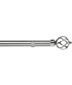 28mm Fixed Length Metal Eyelet Curtain Pole Set in Chrome - Cage Finial