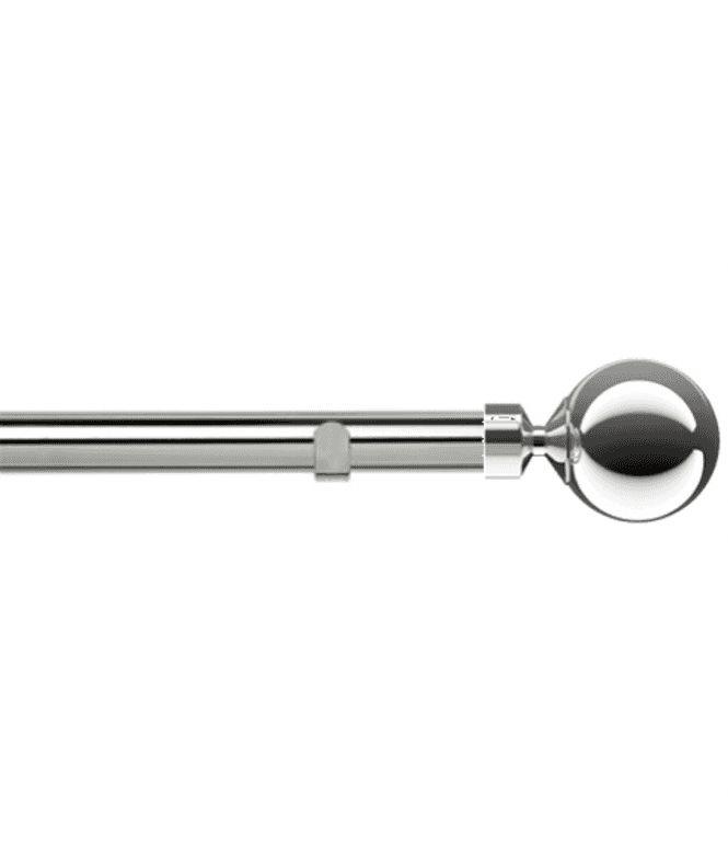 New Edge Blinds 28mm Fixed Length Metal Eyelet Curtain Pole Set in Chrome - Sphere Finial