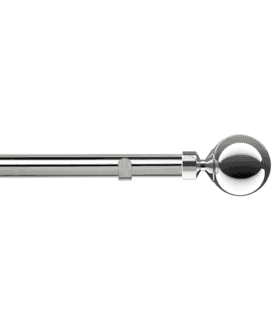 28mm Fixed Length Metal Eyelet Curtain Pole Set in Chrome - Sphere Finial