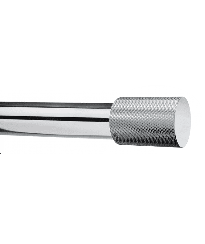 New Edge Blinds 28mm Fixed Length Metal Eyelet Curtain Pole Set in Chrome - Textured Barrel Finial