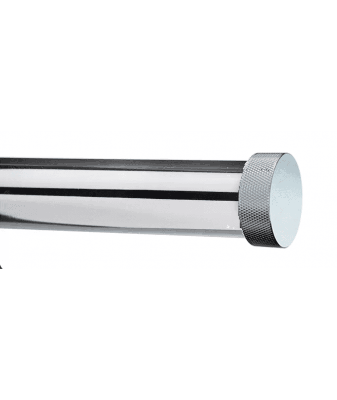 New Edge Blinds 28mm Fixed Length Metal Eyelet Curtain Pole Set in Chrome - Textured End Cap Finial