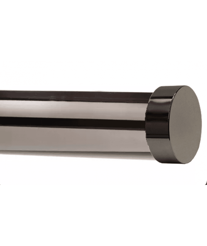 New Edge Blinds 28mm Fixed Length Metal Eyelet Curtain Pole Set in Polished Graphite - Contemporary End Cap Finial