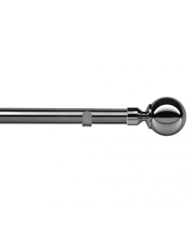 New Edge Blinds 28mm Fixed Length Metal Eyelet Curtain Pole Set in Polished Graphite - Met Ball Finial