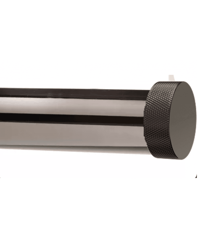 New Edge Blinds 28mm Fixed Length Metal Eyelet Curtain Pole Set in Polished Graphite - Textured End Cap Finial