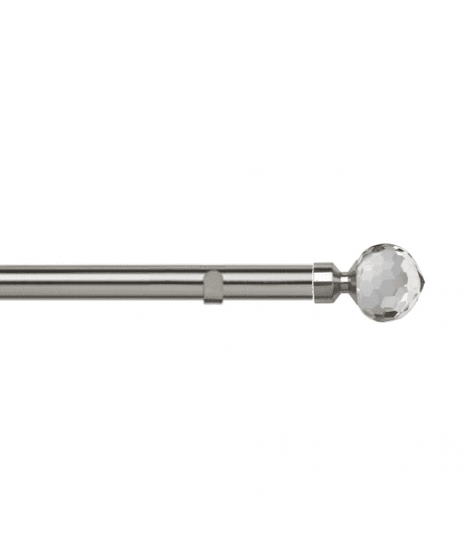 New Edge Blinds 28mm Fixed Length Metal Eyelet Curtain Pole Set in Satin Silver - Bella Finial