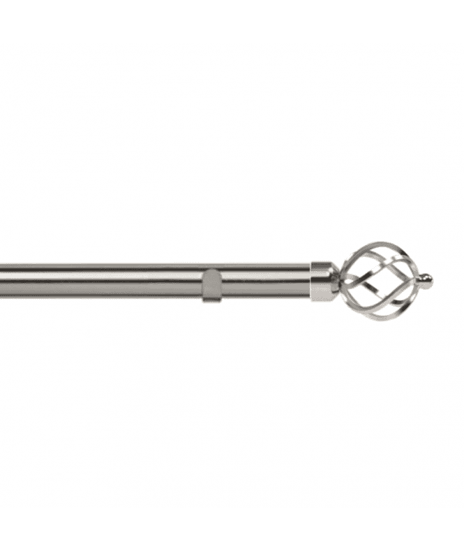 New Edge Blinds 28mm Fixed Length Metal Eyelet Curtain Pole Set in Satin Silver - Cage Finial