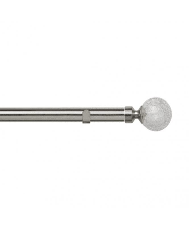 New Edge Blinds 28mm Fixed Length Metal Eyelet Curtain Pole Set in Satin Silver - Crash Finial