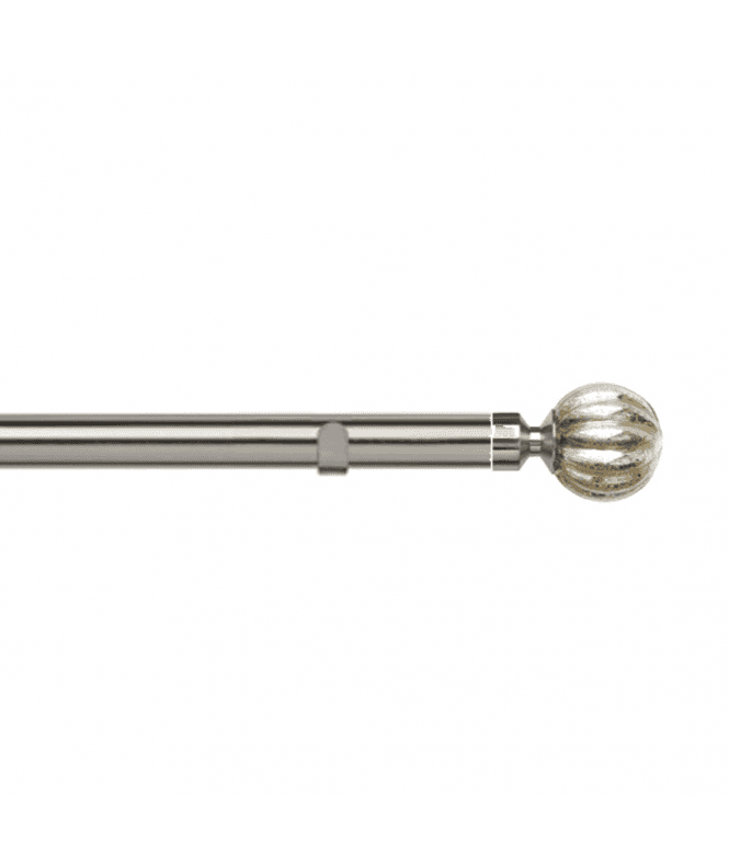 New Edge Blinds 28mm Fixed Length Metal Eyelet Curtain Pole Set in Satin Silver - Dynasty Finial