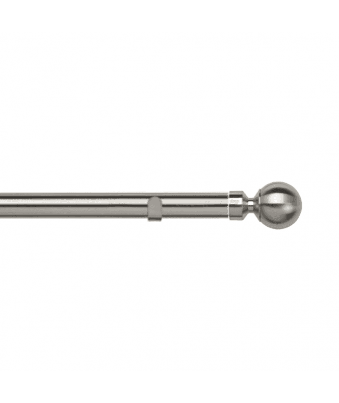 New Edge Blinds 28mm Fixed Length Metal Eyelet Curtain Pole Set in Satin Silver - Met Ball Finial