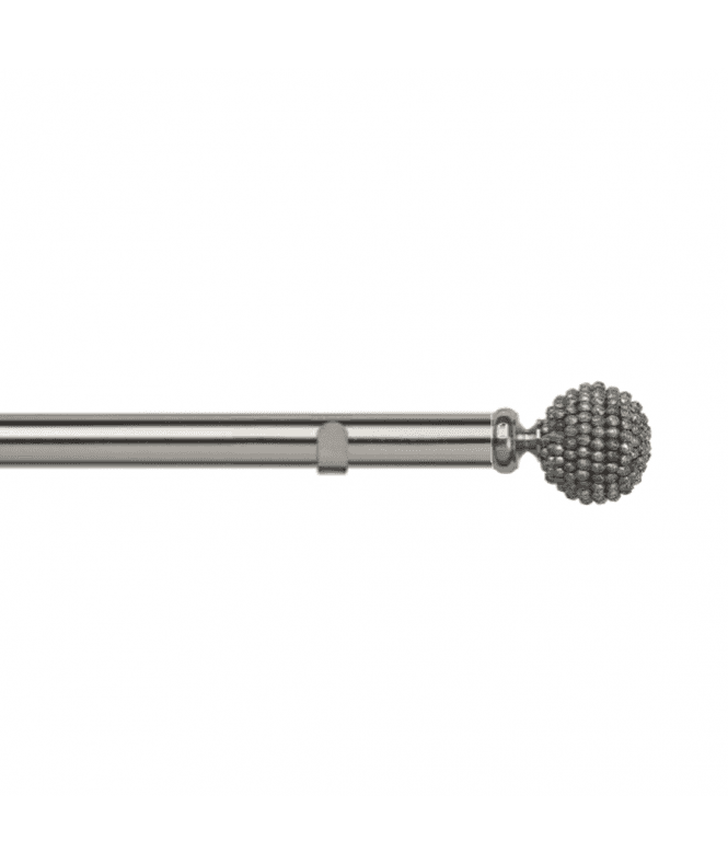 New Edge Blinds 28mm Fixed Length Metal Eyelet Curtain Pole Set in Satin Silver - Mia Finial