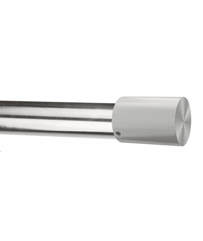 New Edge Blinds 28mm Fixed Length Metal Eyelet Curtain Pole Set in Satin Silver - Textured Barrel Finial