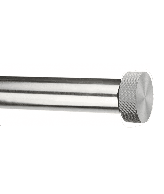 New Edge Blinds 28mm Fixed Length Metal Eyelet Curtain Pole Set in Satin Silver - Textured End Cap Finial