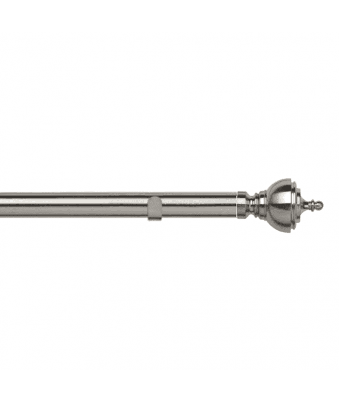 New Edge Blinds 28mm Fixed Length Metal Eyelet Curtain Pole Set in Satin Silver - Vienna Finial