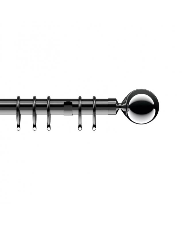 New Edge Blinds 28mm Nikola Ball End Metal Curtain Pole Set - Polished Graphite