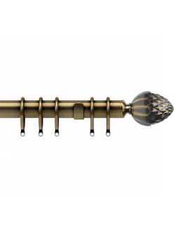 35mm Fixed Length Metal Curtain Pole Set Antique Brass Acorn Finial