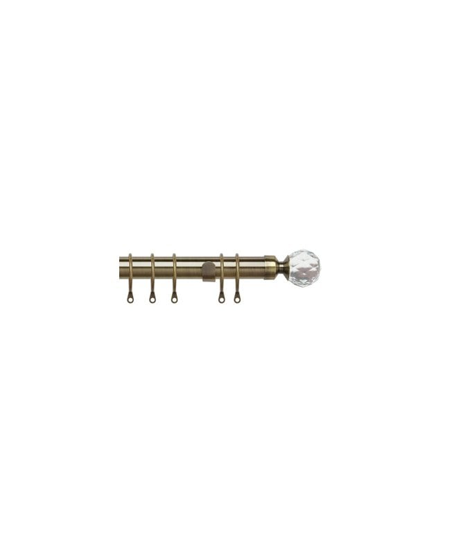 New Edge Blinds 35mm Fixed Length Metal Curtain Pole Set Antique Brass Acrylic Ball Finial