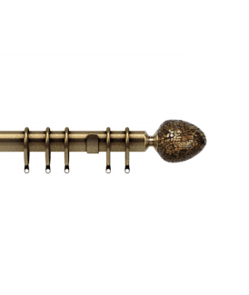 35mm Fixed Length Metal Curtain Pole Set Antique Brass Alexia Finial