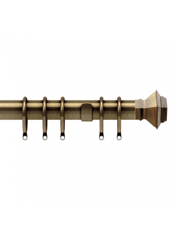 New Edge Blinds 35mm Fixed Length Metal Curtain Pole Set Antique Brass Aztec Finial